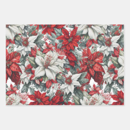 Elegante Weihnachtspoinsettien Geschenkpapier Set