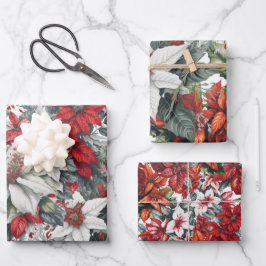 Elegante Weihnachtspoinsettien Geschenkpapier Set