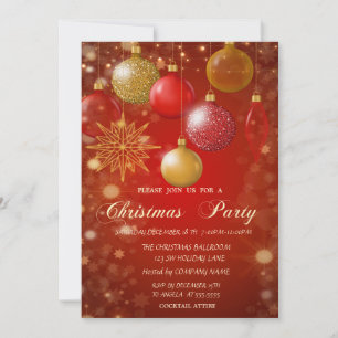 Elegante Weihnachtsrote Bälle Firmenparty Einladung