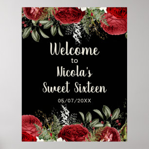 Elegante Weihnachtsrote Blumen Sweet Sixteen Poster