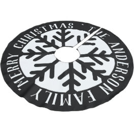 Elegante Weihnachtsschneeflocke Moderne Schwarz un Polyester Weihnachtsbaumdecke
