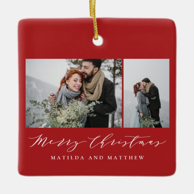 Elegante Weihnachtsschrift für Foto-Collage Keramikornament (Vorderseite)