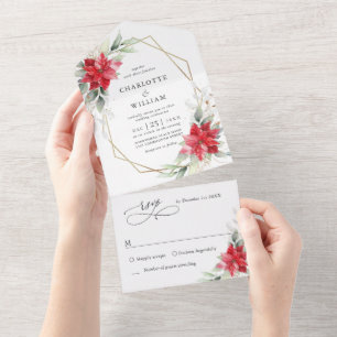 Elegante Weihnachtsstern-Winterhochzeit All In One Einladung