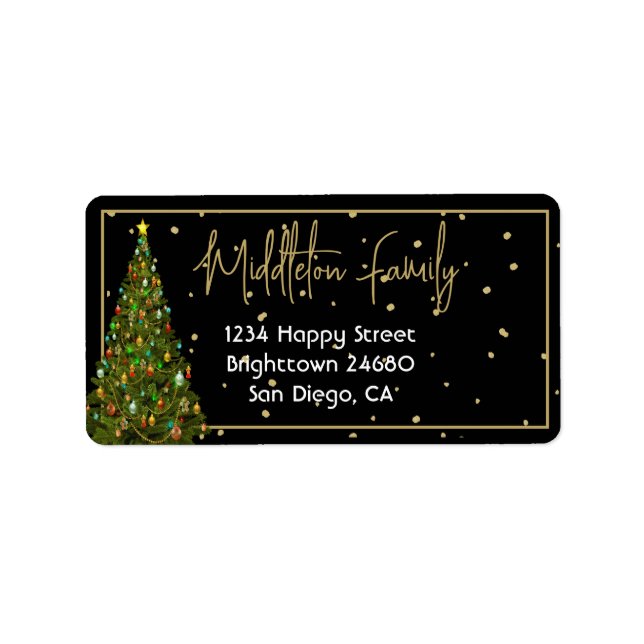 Elegante Weihnachtszeit Schwarzes Gold Adressaufkleber (Vorne)