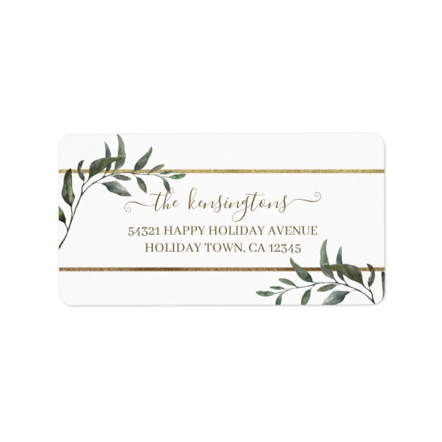 Elegante Weihnachtszweige Gold Foil Holiday Label Adressaufkleber (Vorne)