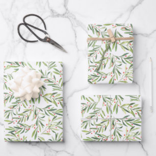 Elegante Weihnachtszweige und Beeren Geschenkpapier Set