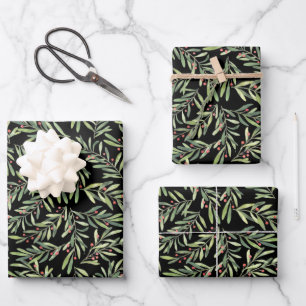 Elegante Weihnachtszweige und Beeren Geschenkpapier Set