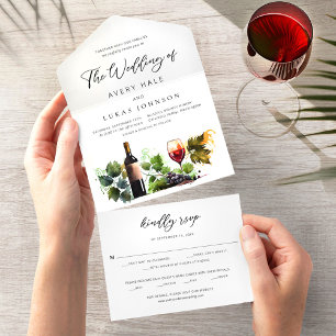 Elegante Wein-Themen-Aquarell-Weingut All In One Einladung