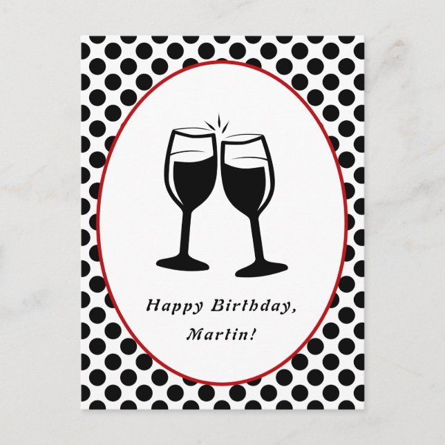 Elegante Weingläser Gerahmt Polka Dot Birthday Pos Postkarte (Vorderseite)