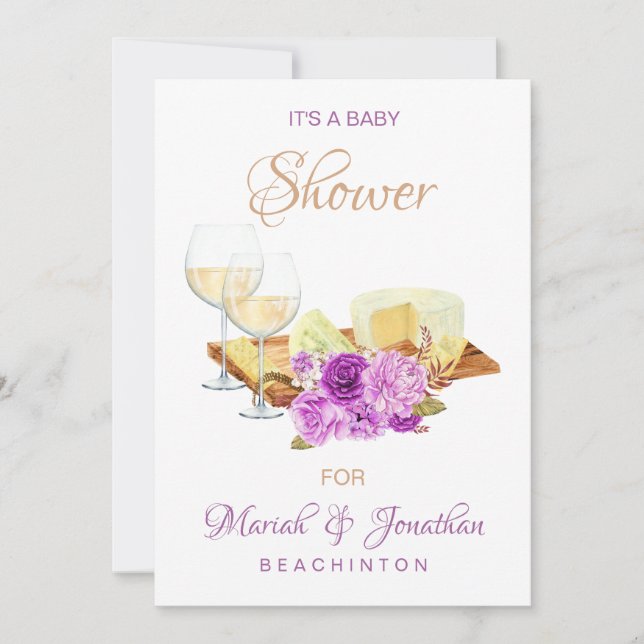 *~* Elegante Weingläser Käse BABY SHOWER Einladung (Vorderseite)