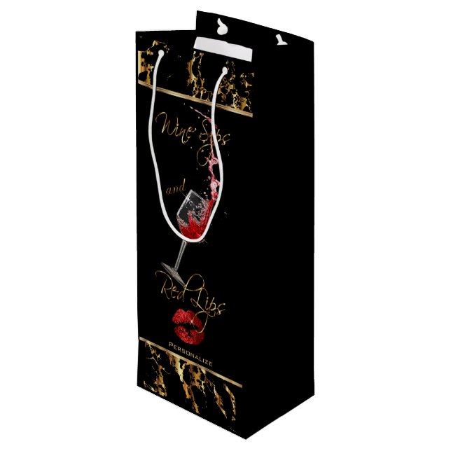 Elegante Weinkeller und Rote Lippen - Danke Geschenktüte Für Weinflaschen (Rückseite Schrägansicht)