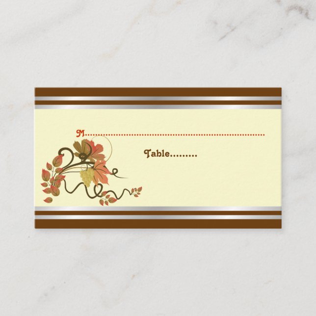 Elegante Weinrebe, Herbstlaube Hochzeit Platzkarte (Vorderseite)