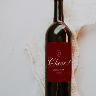 Elegante Weinrote Schrift "Prost!" Hochzeit Weinetikett