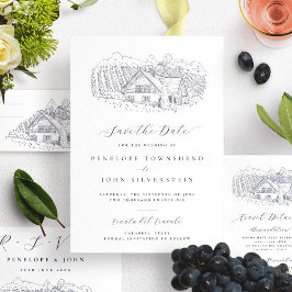 Elegante Weinroute Hochzeit in Urlaubsort Save The Date