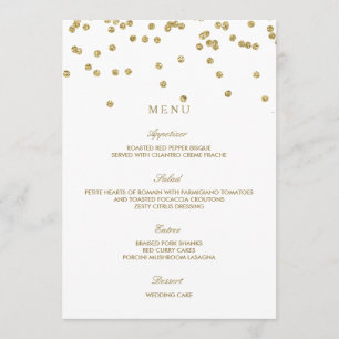 Elegante Weiß-und GoldTupfen, die Menü Wedding Menükarte