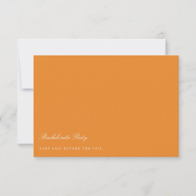 Elegante Weiß- und Orangefarbene Junggeselinnen-Ab Einladung (Vorderseite)