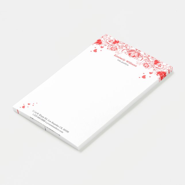 Elegante Weiß- und Rote Blumenspitze Post-it Klebezettel (angewinkelt)