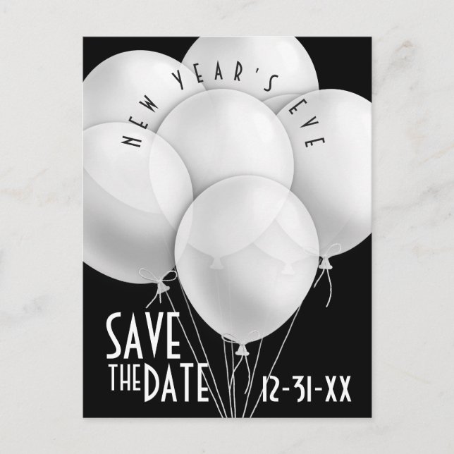 Elegante Weißballons Neujahr Party Einladung Postkarte (Vorderseite)