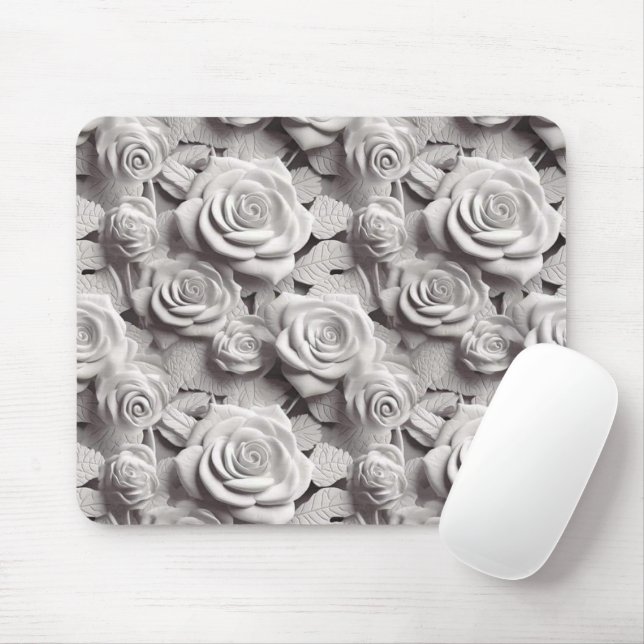 Elegante weiße 3D-Blume Mousepad (Mit Mouse)