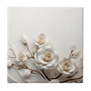Elegante weiße 3D-Rosen Fliese