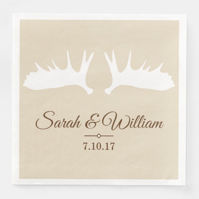 Elegante weiße Antler & Taupe | PERSONALISIERT Serviette (Vorderseite)