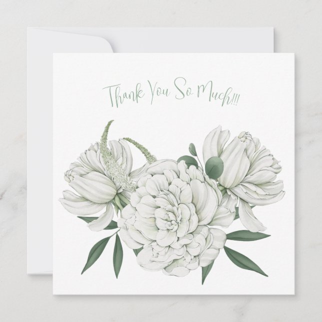 Elegante weiße Aquarellfarben Blume Danke Karte (Vorderseite)