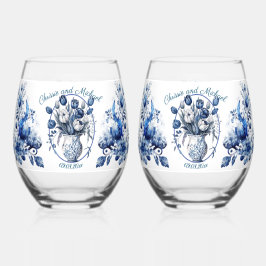 Elegante weiße & blaue Tulips in Vase Wedding Weinglas Ohne Stiel