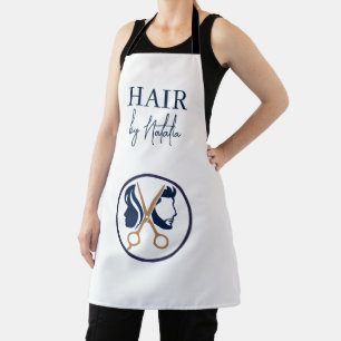 Elegante weiße & blaue Unisex-Frisiersalon-Typogra Schürze