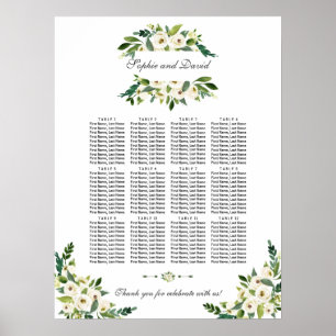 Elegante weiße blühende Blumen Sitzordnung Poster