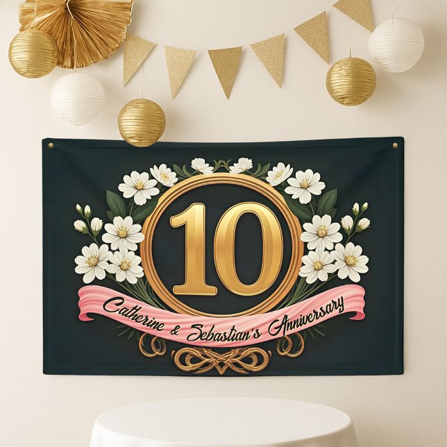 Elegante weiße Blume 10. Hochzeitstag Banner (Von Creator hochgeladen)