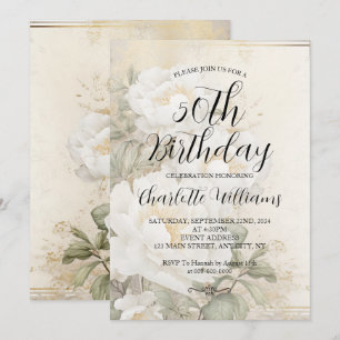 Elegante weiße Blume - 50. Geburtstag von Frauen Einladung