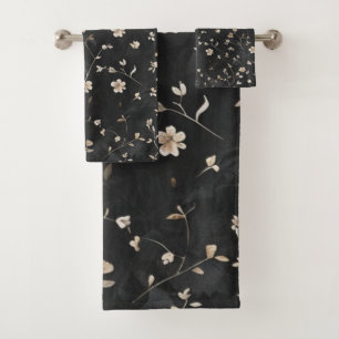 Elegante weiße Blume auf schwarz Badhandtuch Set