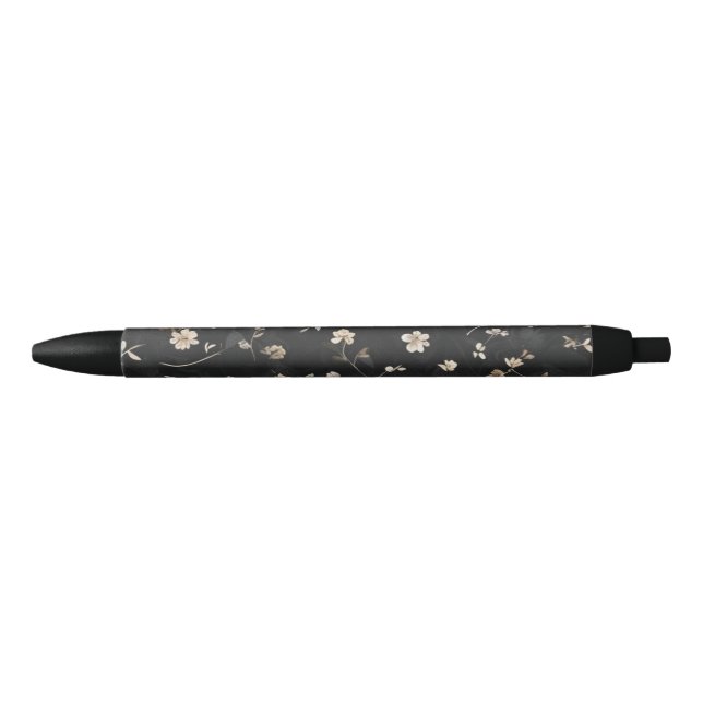 Elegante weiße Blume auf schwarz Kugelschreiber (Vorderseite)