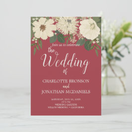 Elegante weiße Blume Deep Red Wedding Einladung