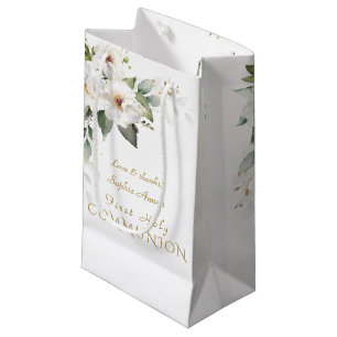 Elegante weiße Blume Goldene Erstkommunion Kleine Geschenktüte