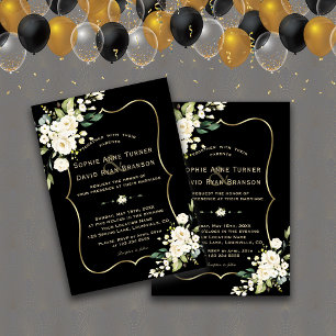Elegante weiße Blume Goldrahmen Schwarz Hochzeit Einladung