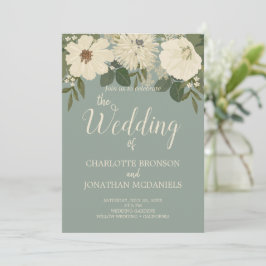 Elegante weiße Blume Grüne Hochzeit Einladung