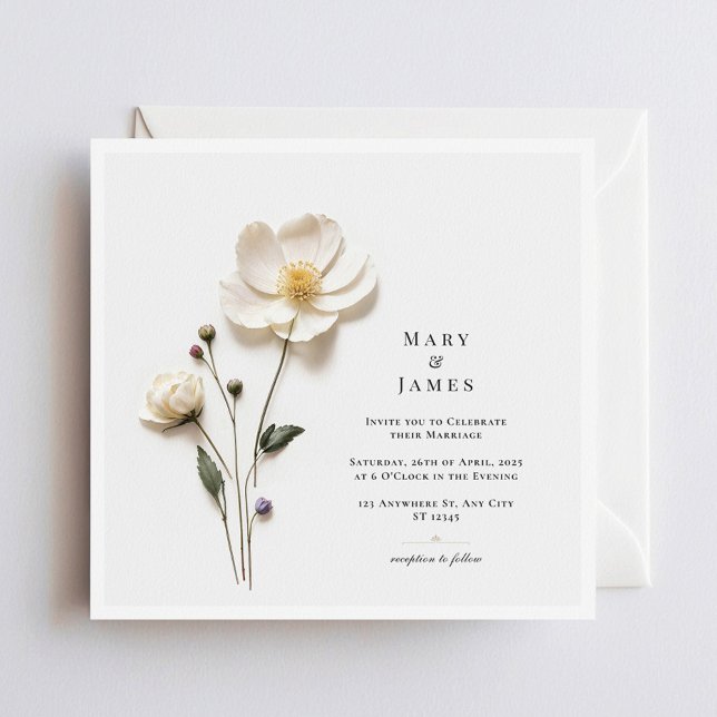 Elegante weiße Blume I Square Minimalistisch Weddi Dankeskarte (Von Creator hochgeladen)