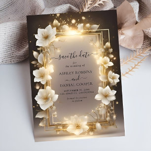 Elegante weiße Blume mit Lichtern Save the Date Einladung
