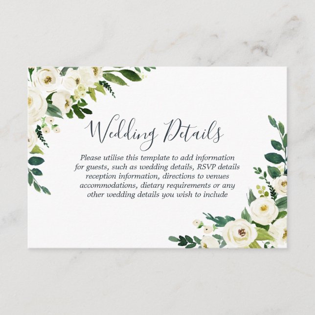 Elegante weiße Blume Moderne Hochzeitsempfehlung Begleitkarte (Vorderseite)