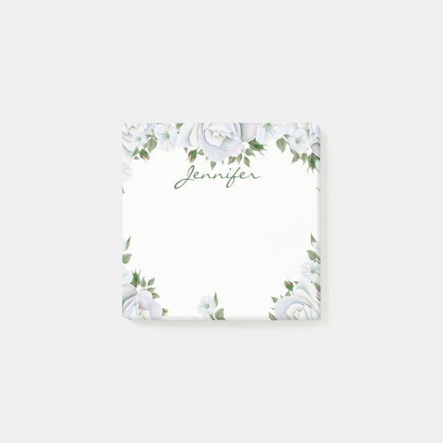 Elegante weiße Blume Post-it Klebezettel (Vorderseite)