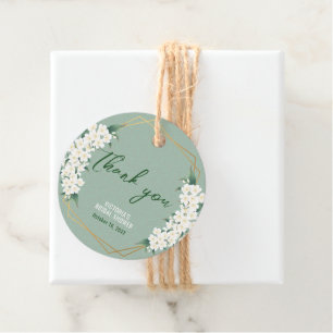 Elegante weiße Blume setzen einen grünen Goldrahme Geschenkanhänger