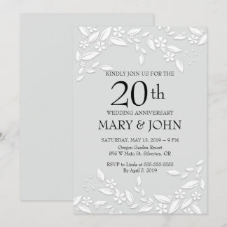 Elegante weiße Blumen-Einladung zum 20. Hochzeitst Einladung