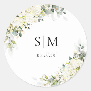 Elegante weiße Blumen Hochzeit Klassisch Rund Runder Aufkleber
