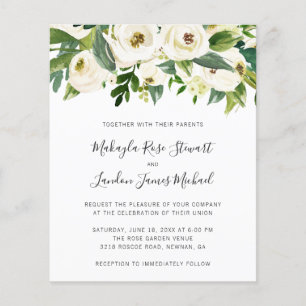 Elegante weiße Blumen-Hochzeitseinladung im Budget