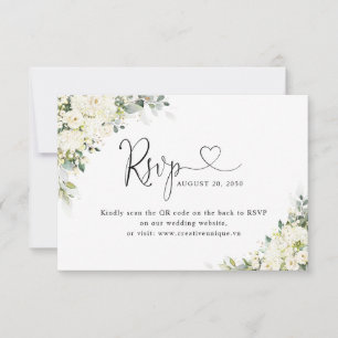 Elegante weiße Blumen Hochzeitswebsite QR-Code RSV RSVP Karte