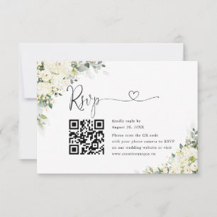 Elegante weiße Blumen Hochzeitswebsite QR-Code RSV RSVP Karte