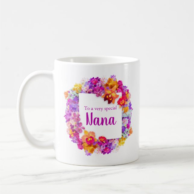 Elegante weiße Blumen Nana Mutter Tag   Kaffeetasse (Links)