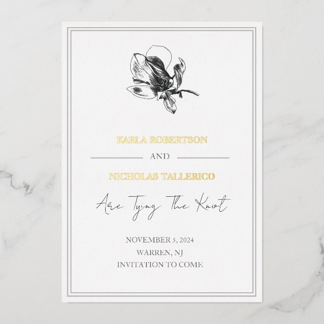 Elegante weiße, blumengeschmückte Save the Date Fo Folieneinladung (Vorderseite)