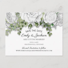 Elegante weiße Blumengrün Hochzeitstag Gerettet Postkarte